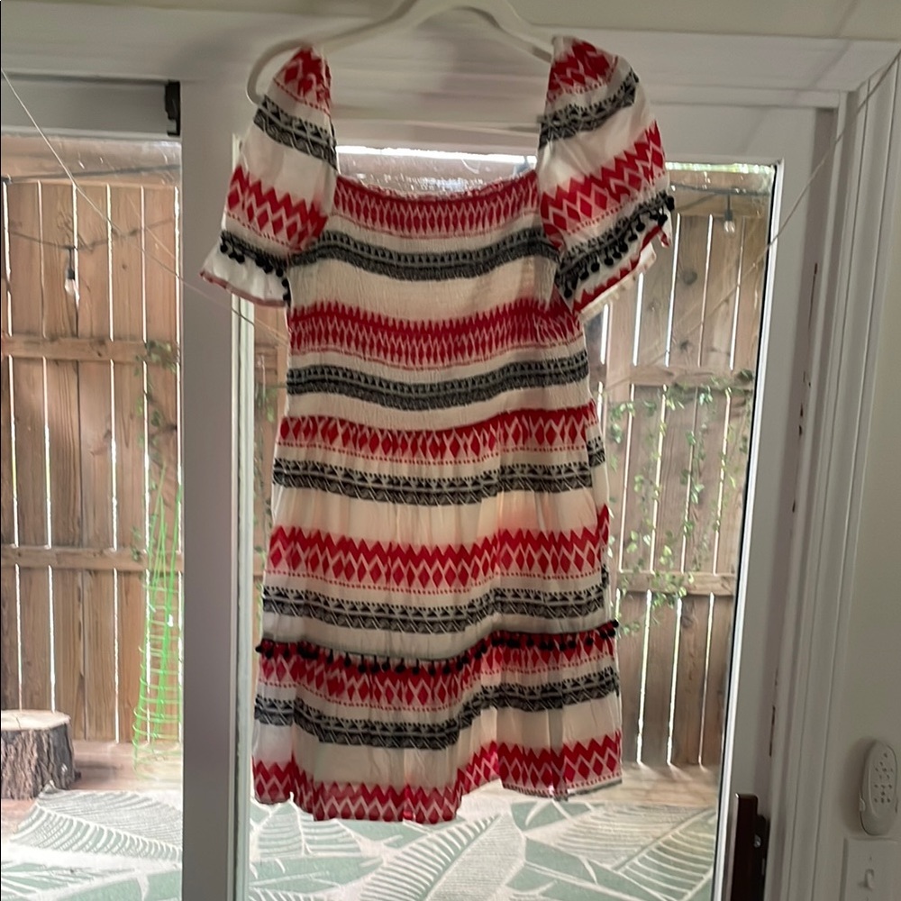 En Creme Red and Black Patterned Mini Dress